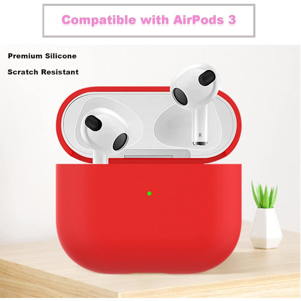 6 st röda silikonfodral kompatibla med Airpods 3, skyddande fodral för Airpods 3 2021 generation, ultratunt, mjukt skyddsfodral för Airpods 3, Visib