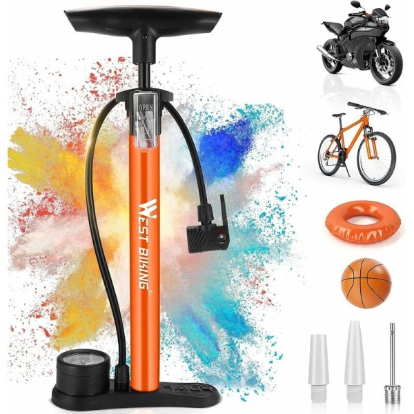 Cykelpump luftpump för alla ventiler - 11 bar / 160 Psi golvluftpump med tryckmätare - golvpump för racercyklar, e-cyklar, mountainbikes