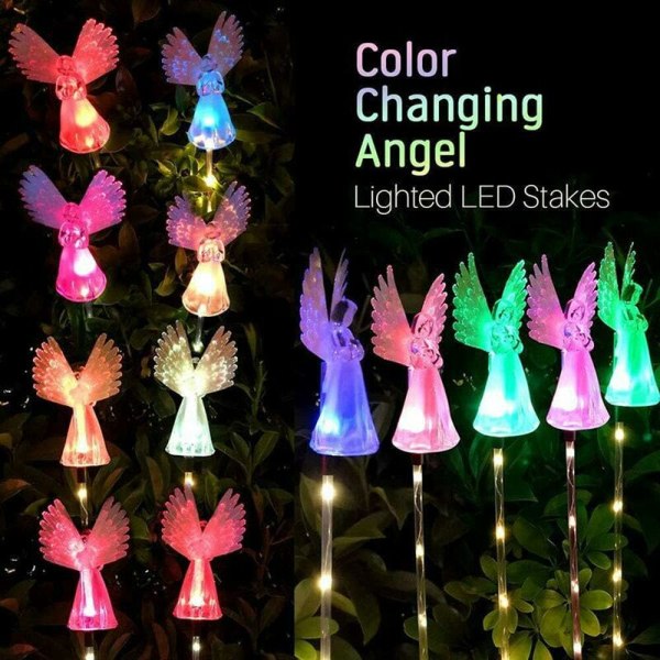 Solar Angel Light, 2-pack utomhus ängelväg Stake Lights Färgglada Light Wings Lampor Trädgårdsdekorationer Dekorativ belysning (2-pack)