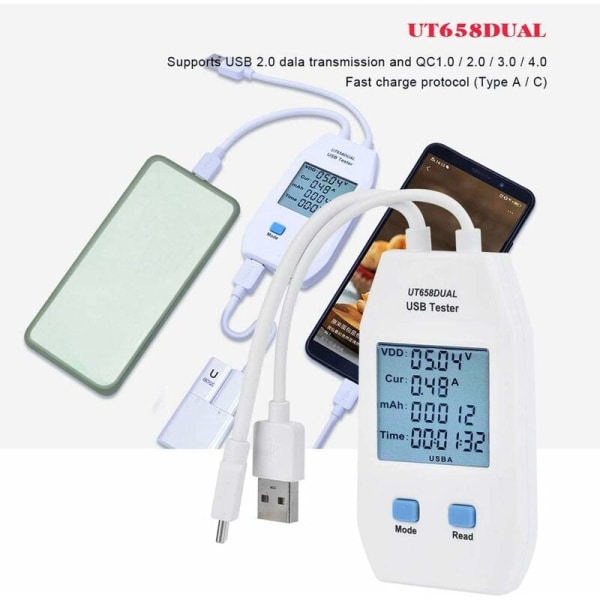 USB Digital Power Meter Mini USB Voltmeter Ammeter Detector Multimeter Strömspänningsmonitor (UT658 Dual)
