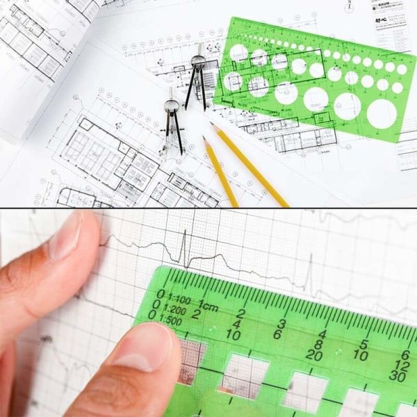 10 st plastmallar för mätning, runda mallar, geometriska ritmallar, linjaler, skapa tydliga linjaler för sviter och gröna kontor.