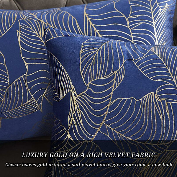 Kuddfodral 30 x 50 cm Sammet Guld Blad Kuddfodral Blå Dekorativ Kuddfodral Överkast Kudde för Soffa Sovrum Vardagsrum Set om 2