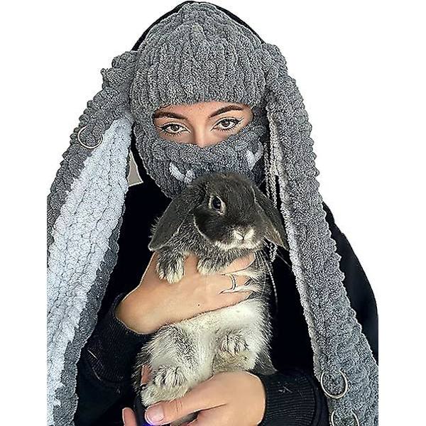 Kanin Balaclava Mössa Med Kaninöron Virkad Ansikts Skidmask Vinter Varma Tröja Mössa Fluffig Luva Halsdukar Mössor För Kvinnor Damer