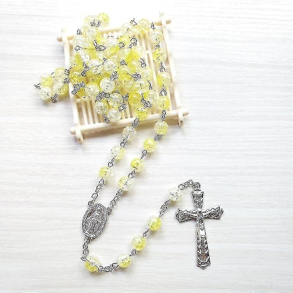 8mm Acrylic Round Bead Rosary Necklace With Jesus Cross Crucifix Pendant Prayer