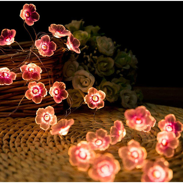En bit ljusslinga med två meter och 20 rosa LED-lampor, USB-batteridriven, för jul, flickrum, sovrum, inomhus, utomhus, bröllop, alla hjärtans dag