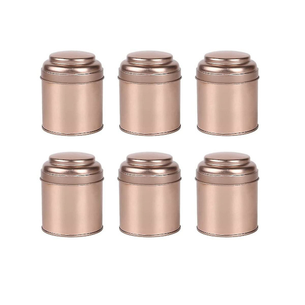 6 st teburkar med lufttäta dubbla lock, miniteburkar och små runda köksburkar (roséguld)