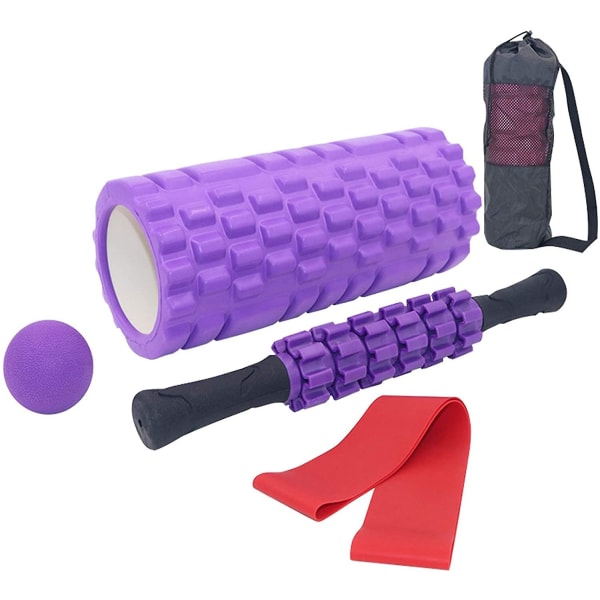 Fascia Roller Set 5 i 1, Skumrulle Massage Rulle Med Handtag, Fitnessband, Massagebollar För Fascia Träning Av Muskler