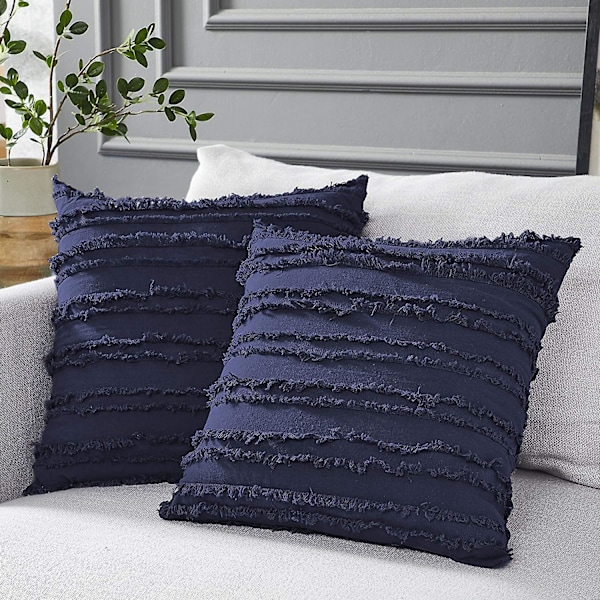 Navy Blue Sofa Bed Throw Pillow Covers, Cotton Linen Decorative Pillow Cushion Covers, 16 X 16 Inch, Set of 2