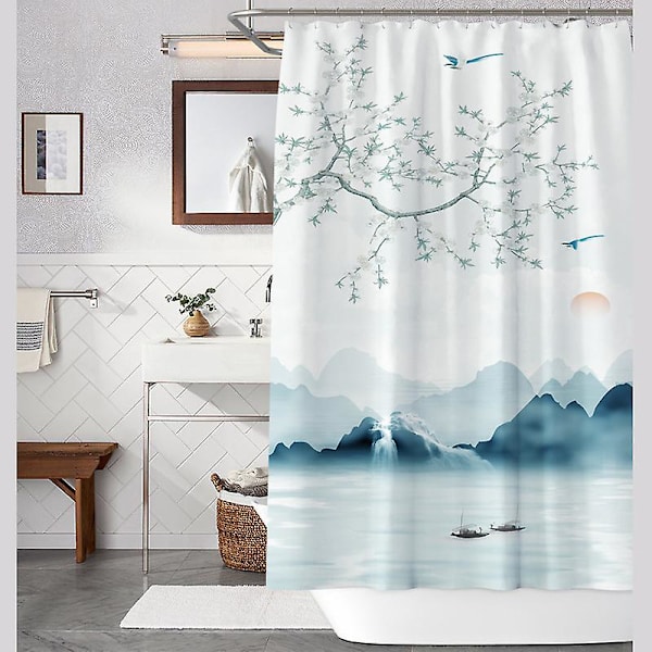 (80 x 180 cm) Duschdraperi Vit, Anti-Mögelsäker, Vattentät, Resistent Tvättbar Jul Badrums Gardiner, EVA, 12 Krokar