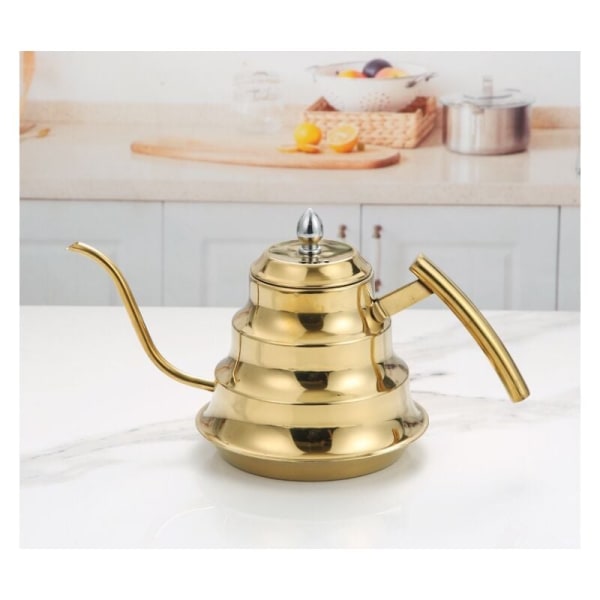 Kaffeemaskin i rostfritt stål Kaffeemaskin Ergonomiskt handtag 1,2L Kaffe- och tekanna/Gooseneck (Guld)