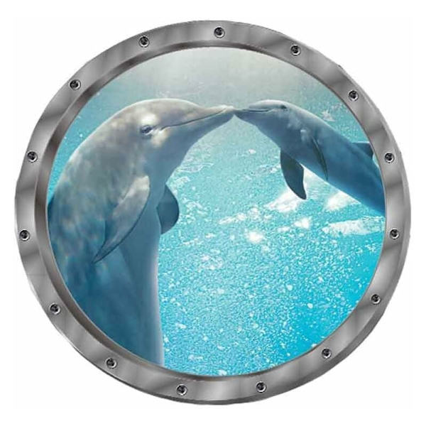 Väggdekal 3D Väggdekal Fönster Delfiner Sköldpaddor Undervattensvärld Delfiner Marina Vardagsrum Sovrum Barnrum Dekoration (Delfin)