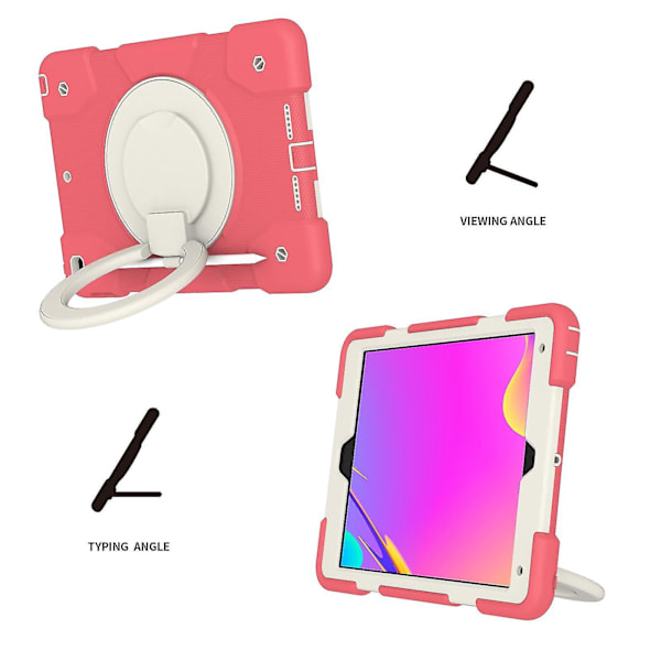 Fodral för iPad Air 10,2 tum 2019 2020 med axelrem, stort ringstativ, pennhållare, fallskydd（Rosa röd）