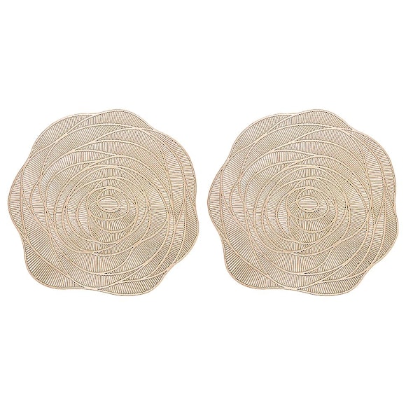 2 stk Roseformet bestikkunderlag Husholdning varmeisolasjon Plassmatte PVC Bestikkunderlag (38X38CM, Gylden)