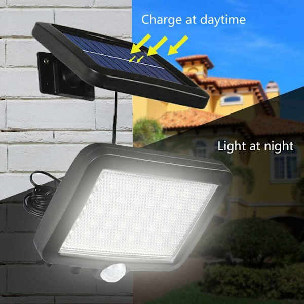 56 LED solcellslampa med rörelsesensor för utomhusbruk, 120° IP65 vattentät solcellslampa för trädgård med 5 m kabel [Energiklass A++]