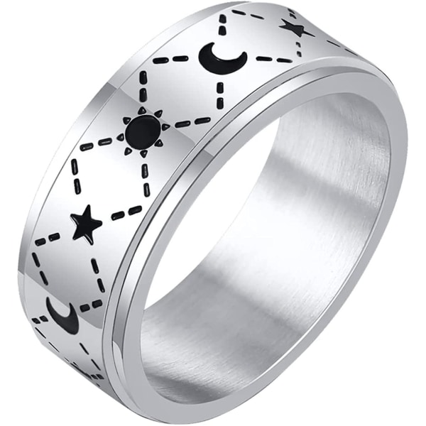 Heytea Rostfritt stål Spinner Ring för ångest Fidget Ringar för att lindra stress Ångest Ring Sun Moon Stars Promise Förlovningsring Storlek 6-12 - -