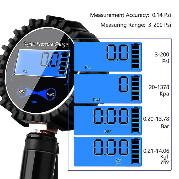 200PSI Digital Däck Däcktryckmätare Tryckmätare LCD Luftkompressor Pump