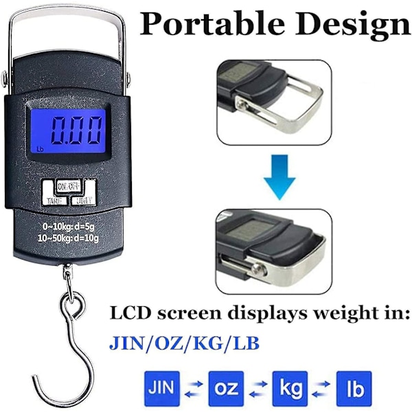 Elektronisk fiskevåg, fiskevåg 55 kg bakgrundsbelyst LCD-display digital bärbar elektronisk våg