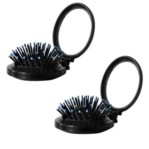 2-pak sammenfoldelig rejsespejl-hårbørster Runde bærbare foldbare lommer-hårbørste Mini-hårkam Kompakt rejsestørrelse