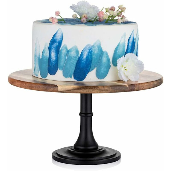 Svart tårtställ i trä: Rustikt 29 cm diameter fristående tårtställ, runt tårtställ i trä för cupcakes, afternoon tea, babyshower-tårta