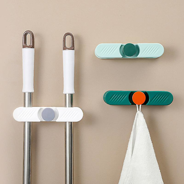 Blå 2 stykker kost og moppeholder, vægmonteret kostophæng uden boreklips, klæbende moppeholder med kroge til køkken, badeværelse, have