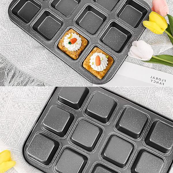 1 sæt 12 kvadratiske hulrum mini kage non-stick bage kulstofstål bageform kage brødform 3x4 individuel skæremaskine pladebakke
