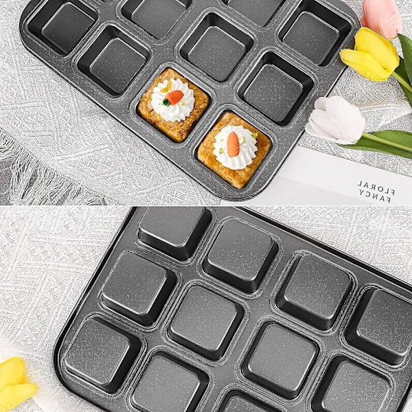 1 set 12 kvadratiska hålrums mini kakform non stick bakning kolstål bakform kakbröd form 3x4 individuell skärare arkbricka