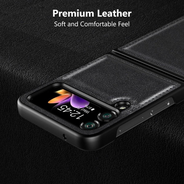 Samsung Galaxy Z Flip 4 5G (2022) etui lædercover + hårdt pc-etui Beskyttende skal til Galaxy Z Flip4, sort