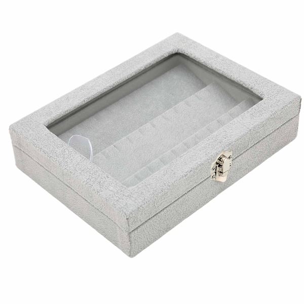 Stiftdisplayfodral Ordnad förvaring Transparent glaslock Dammtät Medaljskugglåda för hem Smyckesbutik Grå Liten