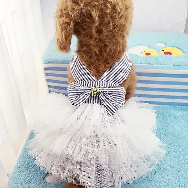 Hundklänning, Fashion Pet Dog Clothing, Randig Mesh Blå Medium (Medium, Blå)