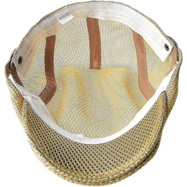 Herrbettsmössa i andningsbart nätmaterial för män, justerbar, sommarhatt, basker, keps med platt skärm (Khaki)