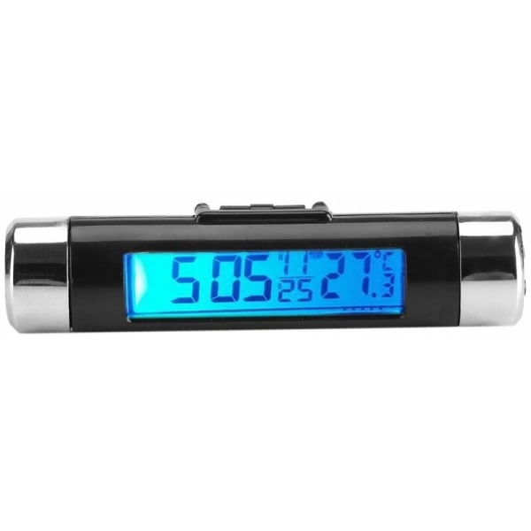 Digital Clip-on Bilklocka Termometer Temperaturmätare Automotive Gauge Mini Clock Monitor med LCD-skärm Bakgrundsbelysning för bil (blå bakgrundsbelysning)