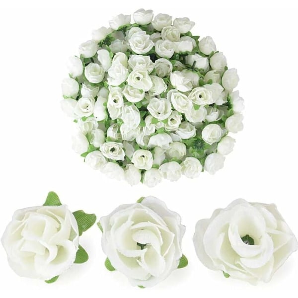 100 st 3 cm konstgjord ros blomhuvud falsk konstgjord växtdekoration för hembröllop, mjölkaktig