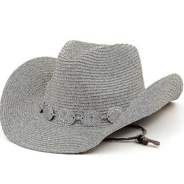 Ny sommer mænd kvinder halm hul w ern cowboyhat elegant dame punk