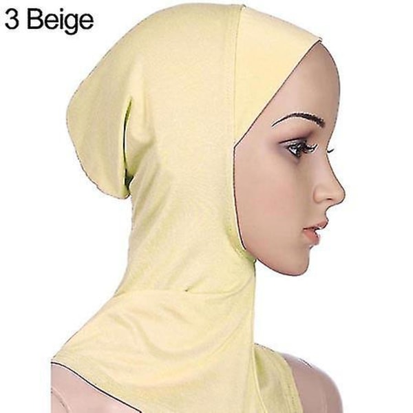 Blød ensfarvet Dame Full Cover Tørklæde Kasket Undertørklæde Halshoved Bonnet Hat (Beige)