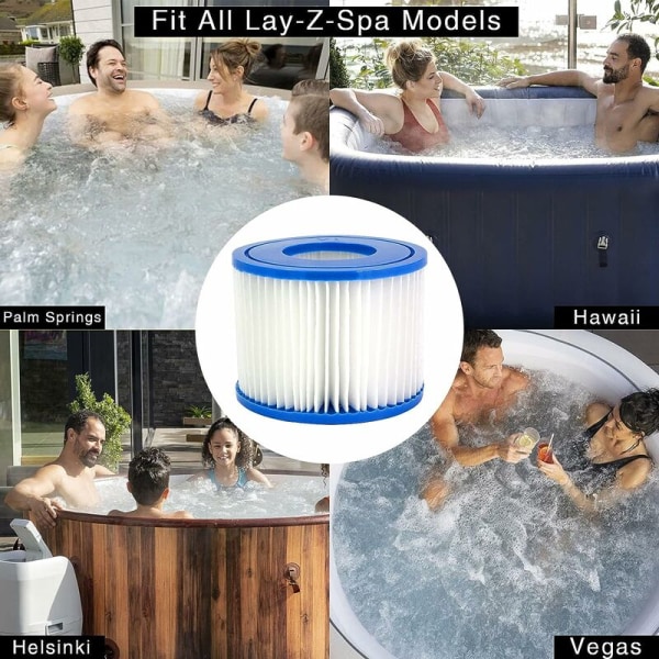Filterpatron VI för Bestway, bubbelpoolfilter, poolfilterpatroner för Lay-Z-Spa, Paris, Miami, Vegas, Monaco, Palm Springs, 2 filter