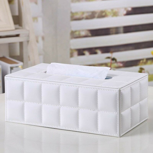 PU-läder servettbehållare, servettdispenser, 25 x 14 x 9,5 cm (vit)