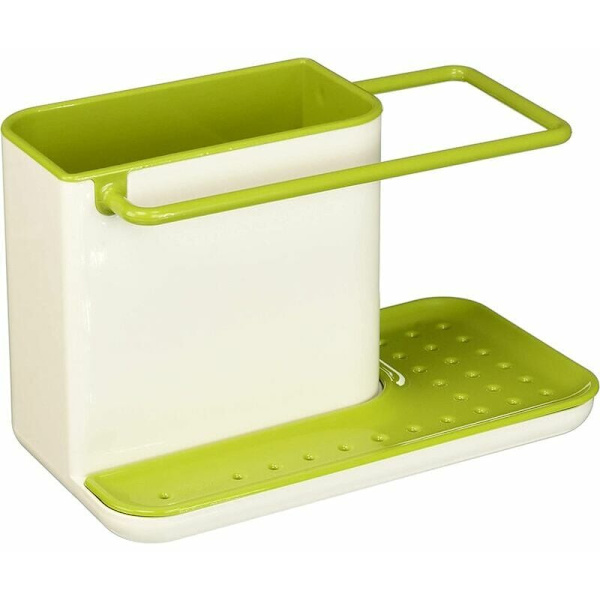 Caddy - Diskhobricka, svamphållare, skrapa, borste, diskmedel, liten handduk - mörkgrå, vit/grön