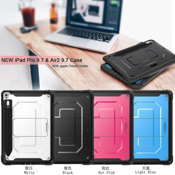 Blank overflate etui for iPad Pro 9,7 tommer Air 2 med justerbart stativ, honeycomb varmeavledningsdesign, full beskyttelsesdeksel