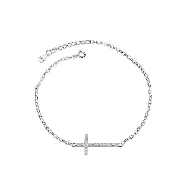 S925 Silver Bracelet, Female Simple Cross Full Diamond Fashion Hand Jewelry