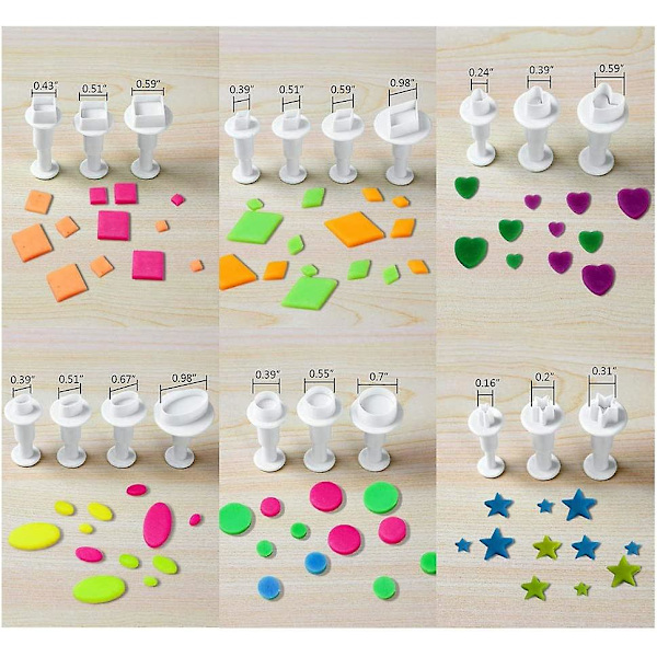 20 kpl Mini Fondant-leikkureita Keksileikkureita Sugarcraft Kakunkoristeluvälineet, Neliö/pyöreä/Sydän/soikea/Viisisakarainen jne.