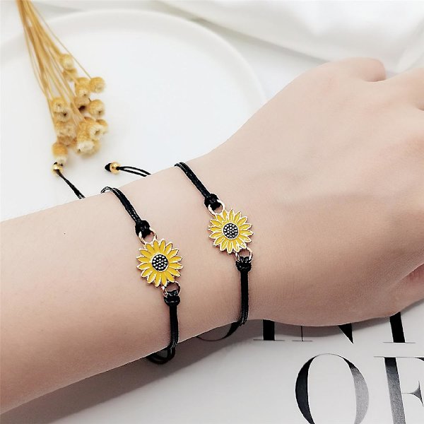 2 stk. Mote Solsikke Ønske Justerbart Armbånd Sommer Legering Flettet Armbånd