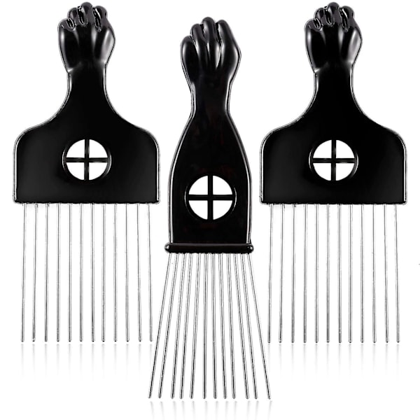 3-pack metallhårplock - bredtandad afrokam för män, hårplock för lockigt hår för kvinnor, lyftkamverktyg för perukfläta, hårstyling