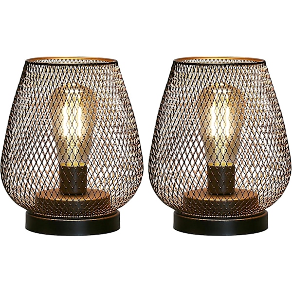 Set med 2 metallbur bordslampa batteridriven sladdlös accentljus med LED Edison-stil glödlampa för sovrum, hem, bröllop, fest, uteplats, inomhus
