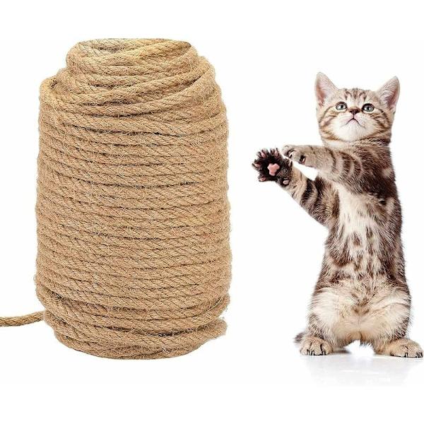 Naturlig Sisalrep 50m Sisal Leksak Katt Repstolpe 6mm Tjock Skydda Katter Slipa Klor Leksaker Krypande Material