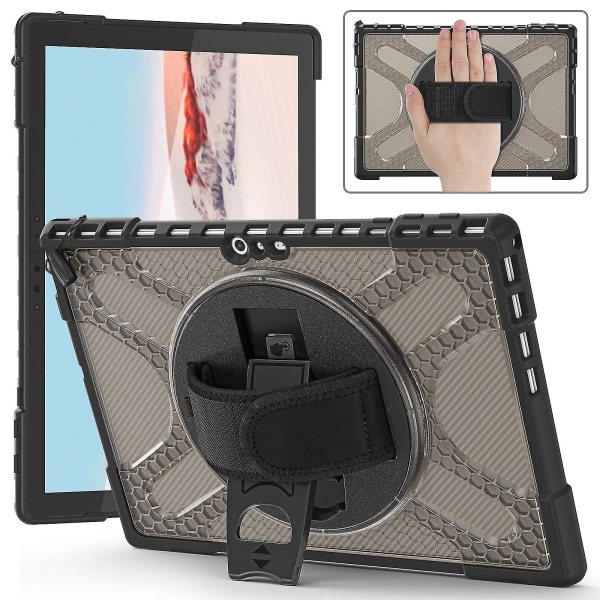 Unik designfodral för Surface Pro 4/5/6/7/7+ med handrem, tangentbordsrem (inget tangentbord), justerbart stativ, kraftigt skyddsfodral, stöttåligt