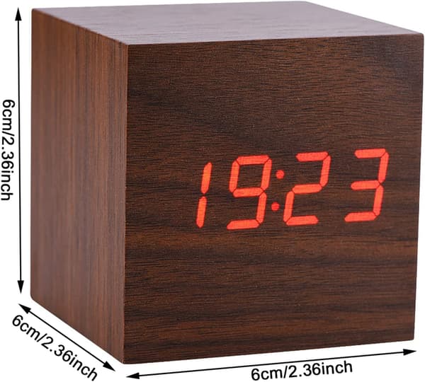 Trä LED Temperaturdisplay Röststyrd Elektronisk Väckarklocka (Brun)