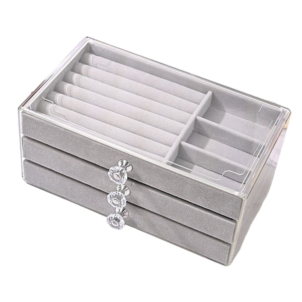 Akryl smykkeskrin med 3 skuffer, robust for kvinner og jenter, elegant