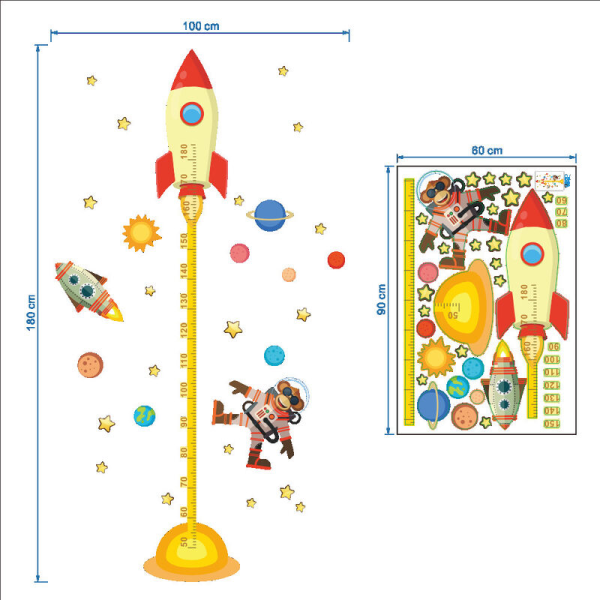 longziming Planet Space Raket Höjd Tillväxt Mättabell Väggdekor Avtagbar DIY Nursery Baby Nursery Sticker Väggdekoration