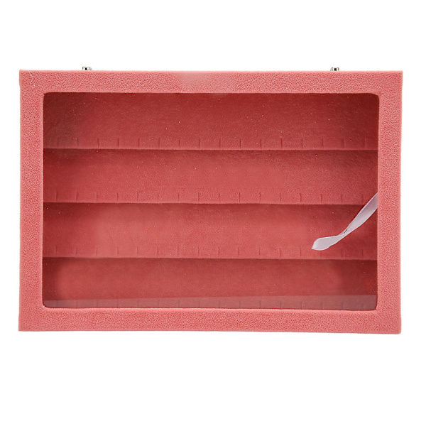 Stiftdisplayfodral Rosa Stor Elegant Massivt Trä Dammtätt Glasfönster Myntdisplayfodral för Smycken Badge Rosa