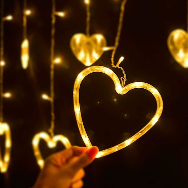 Hjärtformade LED-ljusslingor Alla hjärtans dag, Alla hjärtans dag hängande ljusslingor, anslutningsbara 8 blinkande lägen fönsterljus